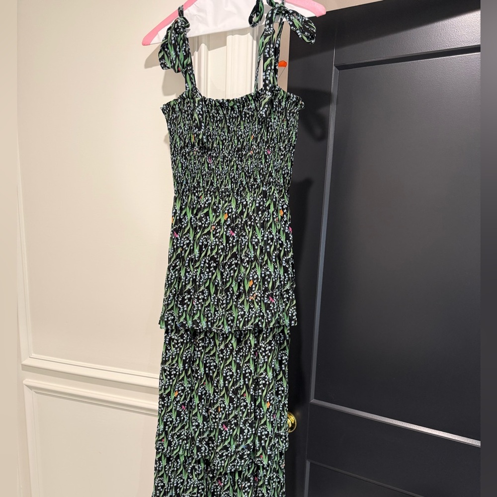 Hill House Black and Green Floral Nap Dress